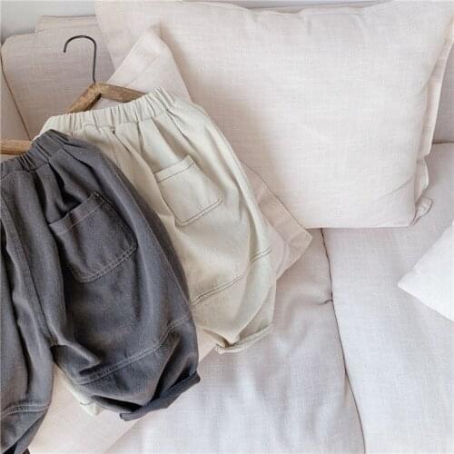 Childrens Autumn Pants 2021 New Simple Loose Casual Girls and Boys Elastic Waist HIGH Solid Cotton Harem Pants Full Length