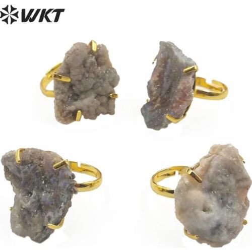 WT-R352 natural stone ring random size druzy a gate stone ring with gold electroplated woman fashion adjustable ring wholesale