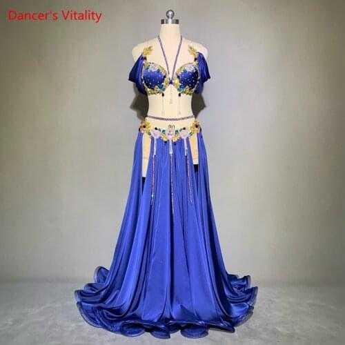 Belly Dance Suit Diamond Sling Bra Split Skirt Performance Clothes Profession Custom Adult Child High-end Competition Clothing