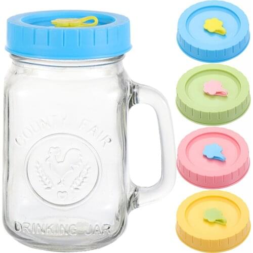 1PC 70mm Diameter Cute Universal Mason Jar Lids With Straw Hole Storage Wide Mouth Leak Proof For Home Kitchen Daily Supplies