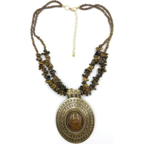 Fashion Pendant Natural Stone Turquoises Initial Charms Necklace for Women Vintage Antique Silver Plated Unique Design Jewelry