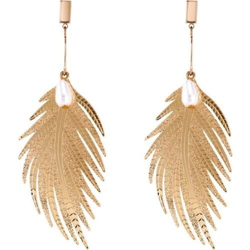 HONGYE Fashion Jewelry Dubai Long Dangling Earrings Femme Feather Leaves Shape Big Eardrops For Women Brincos New Gift