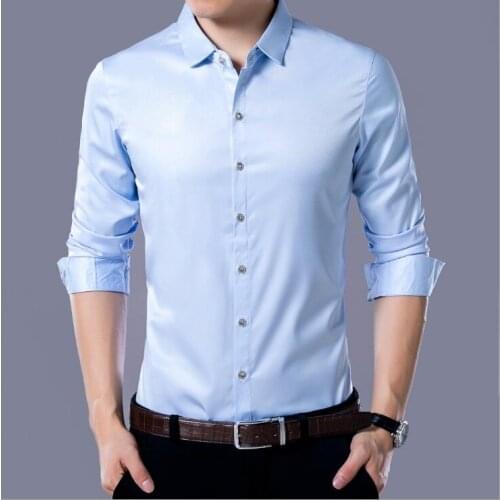 2020 New Spring Men Dress Shirt Long Sleeve Slim Man Shirts Designer High Quality Solid Male Clothing Fit Shirts
