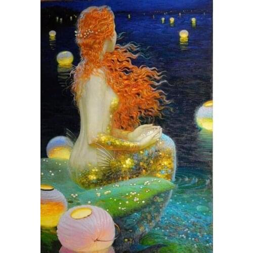 Red Hair Gold Scale Mermaid DIY 5D Diamond Painting Cross Stitch Kit Embroidery Picture Full Round&Square Drill Home Decoration