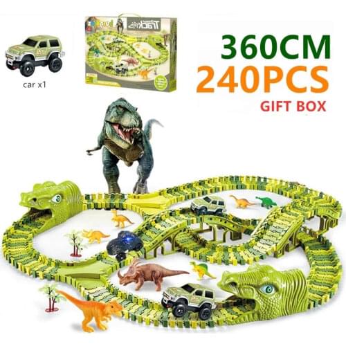 Dinosaur Railway Set Toy Electric Rail Car Track DIY Magic Assembled Building Blocks Flexible Race Car Toys Gifts For Boys
