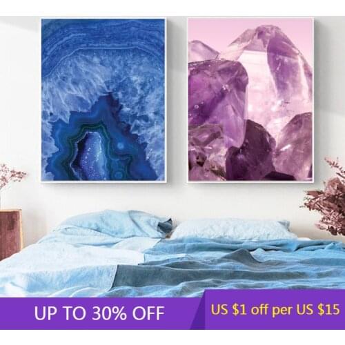 Geode Wall Art Agate Print Mineral Photography Posters Blue Agate Canvas Painting Crystal Mineral Wall Picture Home Room Decor