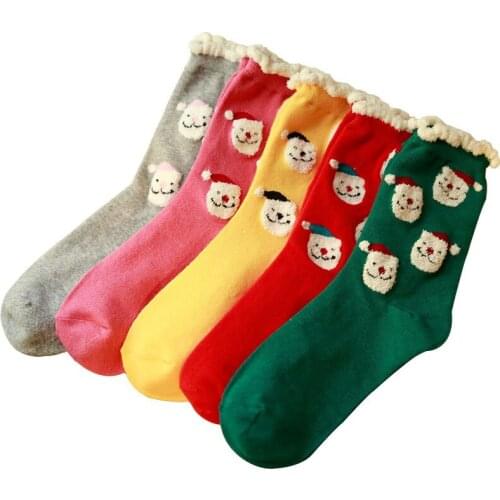 5 Pairs Christmas Women Short Socks Lovely Santa Claus Happy Funny Socks Spring Winter Comfortable Good Cotton Girls Sock Meias