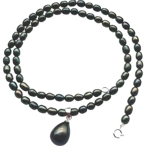 New Fashion Simple Natural Freshwater Pearl Black AA 4-5MM gray brown black Rice Necklace Tibetan silver clasp