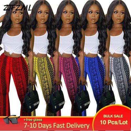 Wholesale Bulk Items Lots Womens Trouser Fashion Paisley Bandanna Print Bell Bottom Pant Vintage High Waist Flare Leggings