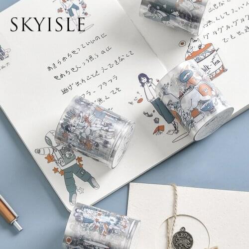 SKYISLE Floating transparent waterproof PET tape teenager girl cartoon character hand account diy sticker decoration
