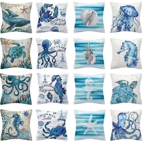 Ocean Animal Decorative Pillows Cover 45x45 Polyester Sofa Cushions Sea Turtle Shell Cushion Cover Home Decor Pillowcases