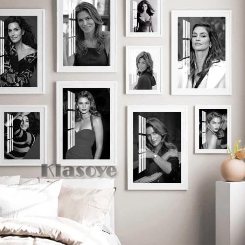 Cindy Crawford Supermodel Fashion Black White Poster Star Portrait Photograph Wall Picture Sexy Girl Art Prints Home Decor Gift