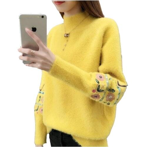 Imitation mink velvet sweater fashion 2020 spring autumn fresh and sweet Korean womens pullover half turtleneck loose sweaters