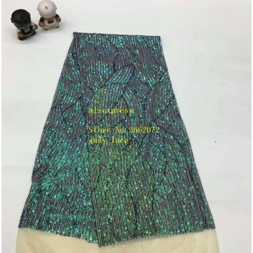 Stock 5yards/bag Fluorescent green embroidery sequins fashion fabric used in wedding dress design XX82