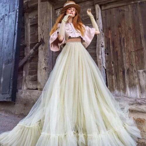 Gorgeous Puffy Tulle Maxi Skirt for Women Long Pleated Photo shoot Skirts Elastic Waist Floor Length Prom Party Skirt Saia Longa