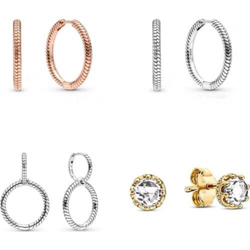 Authentic 925 Sterling Silver ROSE GOLD Moments Charm Stud Earrings For Women Wedding Gift Fashion Jewelry