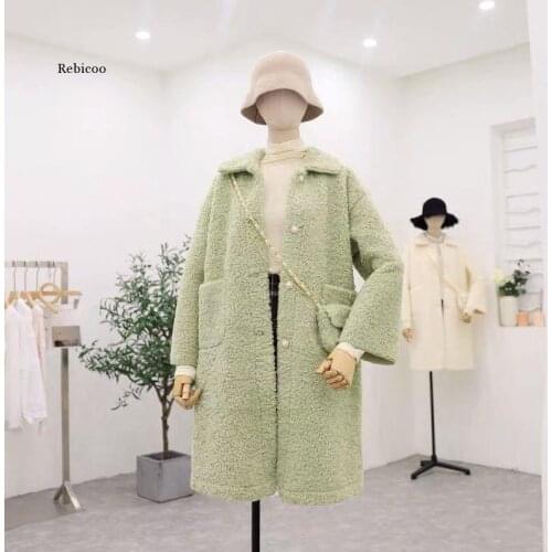 Womens Lambhair Coat Loose Medium Long Coat Trend