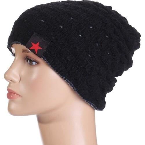 Winter Warm Men Star Skull Chunky Hat Women Knit Beanie Reversible Baggy Snow Cap Male Oversize Cap Warm Causal Accessories