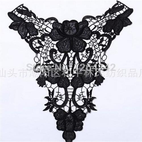 1Pc Fashion Polyester Embroidery Leather Black Venise Lace Costume Dress Fine Applique Motif Dress Trim trimming