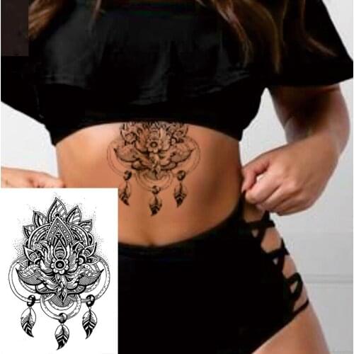 1 PIECE Back or Sternum Body Mandela With Dream Catcher Flower Waterproof Temporary Tattoo Body Art Sexy Waist Fake Tatoo