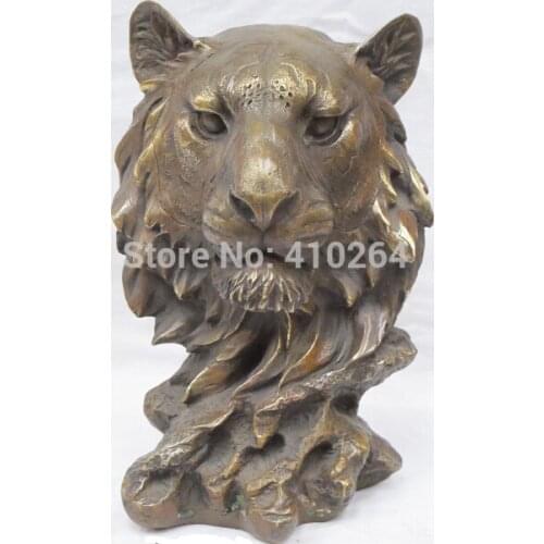 10"Oriental East Art Bronze statuary Lion foo dog Statue Carved dragon stamp