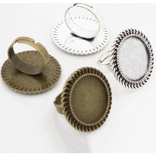 20mm 5pcs Antique Silver Plated and Bronze Brass Adjustable Ring Settings Blank/Base,Fit 20mm Glass Cabochons,Buttons;Ring Bezel
