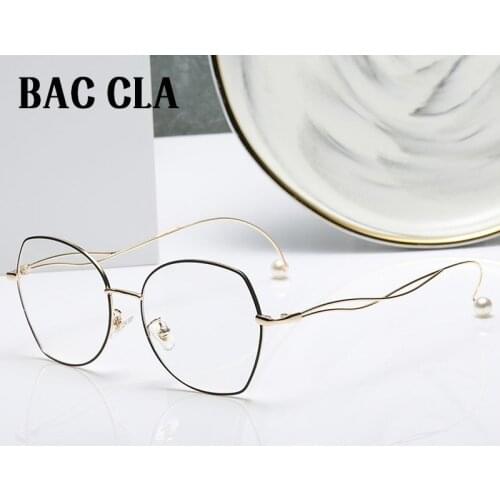 2020 New Famous Brand Ladies Glasses Optical Frame Metal Pearl Glasses Frame Transparent Lens Glasses Black Silver Gold Glasses