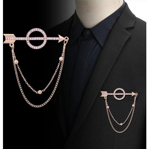 2021 Fashion Jewelry New Gold Chain Tassel Lapel Pin Suit Crystal Arrow Brooch Pin Metal Broches Korean Brooches For Men Women