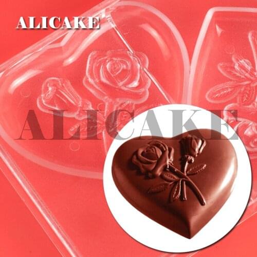 3D Chocolate Mold Polycarbonate Thick Food Grade Rose Heart Baking Molds Chocolate Candy Form Mould Baking Pastry Bakery Tools
