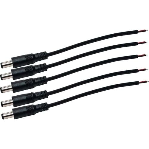 5PCS 25CM DC 2.1 x 5.5mm DC5521 DC Power Pigtails Cable Male Connectors for CCTV Security Camera Lighting Power Adapter 14AWG