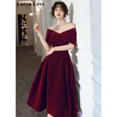 Burgundy Velour Prom Dresses 2020 Women Party Night Formal Long Evening Dress Elegant Wine Red Off The Shoulder Graduatin Gowns