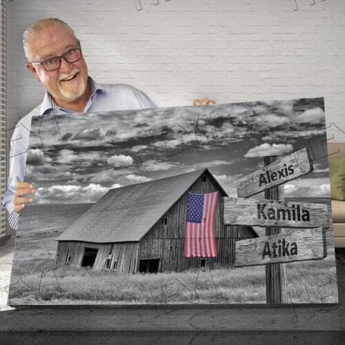Multi Name Custom Canvas American Barn Personalized Canvas, Customized Family Gifts Black and White Wall Art for Home Decor