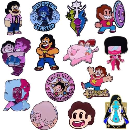 Cartoon Characters Pink Gems Blue Diamond Garnet Brooch Pins Enamel Metal Badges Lapel Pin Brooches Jackets Fashion Jewelry