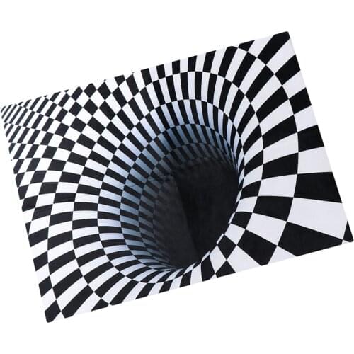 Black & White Checkered 3D Visual Effect Floor Rug Mat Bedroom Carpet 150 x 100cm for Kids Room Nursery