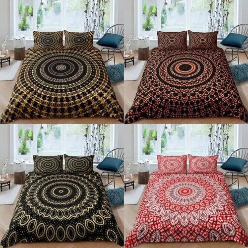 Home Textiles Luxury 3D Golden Mandala Duvet Cover Set and Pillowcase Kids Bedding Set AU/EU/UK/US Queen and King Size Bedding