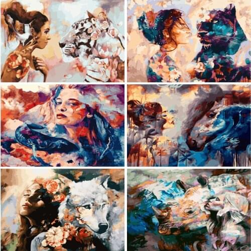 EverShine Painting By Numbers Hand Painted Coloring By Numbers Animals Drawing Canvas Wall Art Wall Decoration