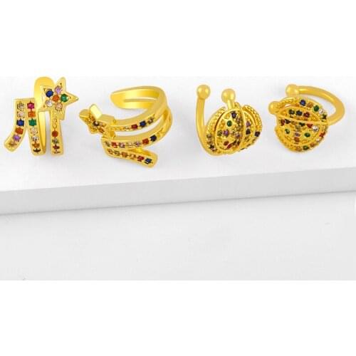 FLOLA Multicolor Star Cuffs Clip On Earrings Without Piercing CZ Cubic Zirconia Fake Cartilage Earring Rainbow Jewelry ersw38
