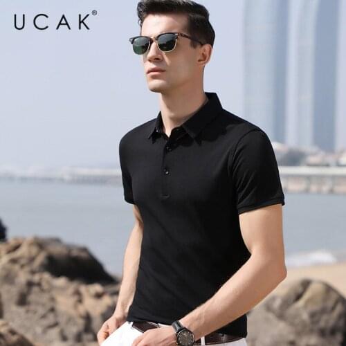 UCAK Brand Turn-down Collar Cotton T-Shirts Mens 2020 Summer Arrival Casual Tshirt Streetwear Clothes Solid Color T Shirt U5075