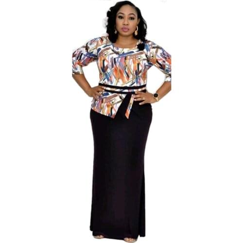 2021 Hot Sale African And Turkey Style Plus Size Flare Sleeve Printed Floor Length Dress For Women