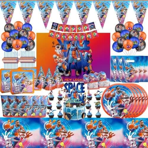 Hot Movie Space Jam Theme Birthday Party Decorations Kids Disposable Tableware Set Baby Shower Basketball Party Decor Supplies