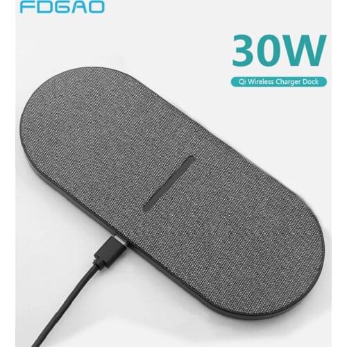 30W Qi Induction Wireless Charger For Samsung S21 S20 S10 iPhone 12 11 X XS 8 Plus Airpods Pro QC 3.0 Dual 15W Fast Charging Pad