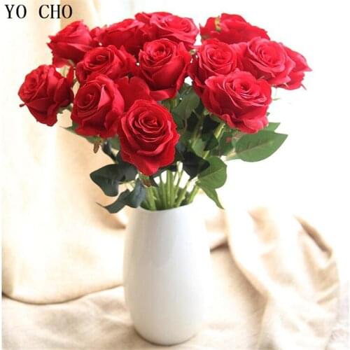 YO CHO High Quality Fake Flower Rose Artificial Flower Simulation Rose Fake Silk Flower DIY Party Hotle Home Wedding Decoration