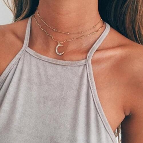 Boho Crystal Moon Choker Necklace For Women Beads Chocker Necklaces & Pendants collier femme colar colares mujer bijoux