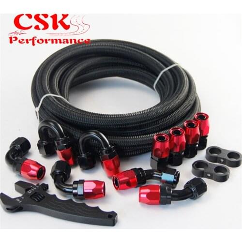 AN10 Stainless Steel/ Nylon Braided Hose line Fitting Adaptor kit + Wrench Tools Spanner Black/Silver