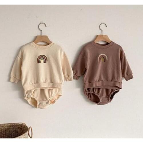 Baby Boys And Girls Rainbow Clothing Set Kids Casual Long Sleeve Rainbow Pullover Sweatshirt Tops + Shorts Children Clothes Set