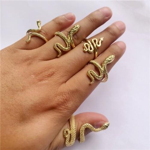 Retro Punk Snake Ring Womens Bohemian Snake Hinge Ring, Jewelry Set, Gold, Fashion Ring