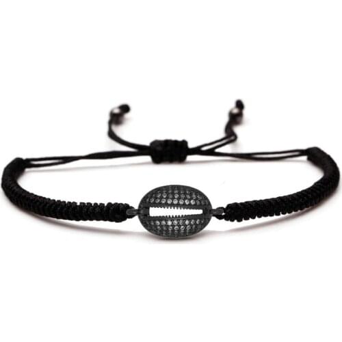 White Zircon Gun Metal Copper Cowrie Seashell Woven Lucky Knot Bracelet Men Homme 2019 New Fashion CZ Shells Handcrafted Jewelry