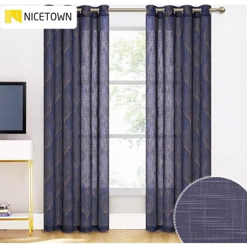 NICETOWN Sheer Curtains Soft Light Filtering Geometry Leaves Print Window Treatments Bathroom French Door Living Room Office