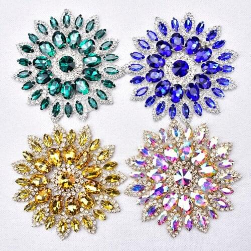 Crystal AB Sew on Horse Eye And Oval Gold Claw Glass Rhinestone Flower Applique Trim for Bags Waistband Clothing DIY Decoration