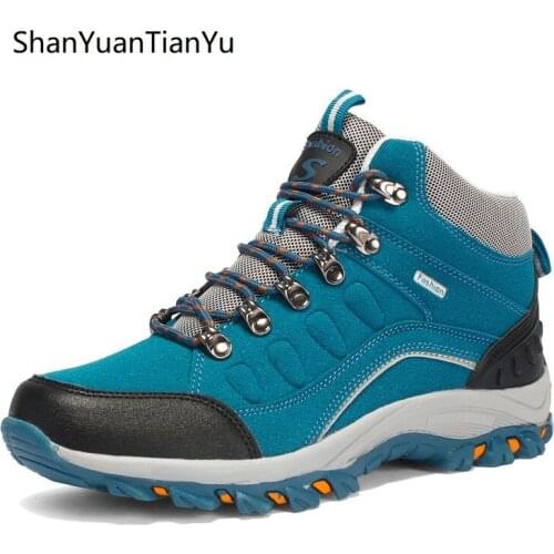 Autumn Blue Unisex Hiking Shoes Men Outdoor Hiking Boots Women High Top Non-slip Trekking Hunting Sneakers Male Climbing Shoes